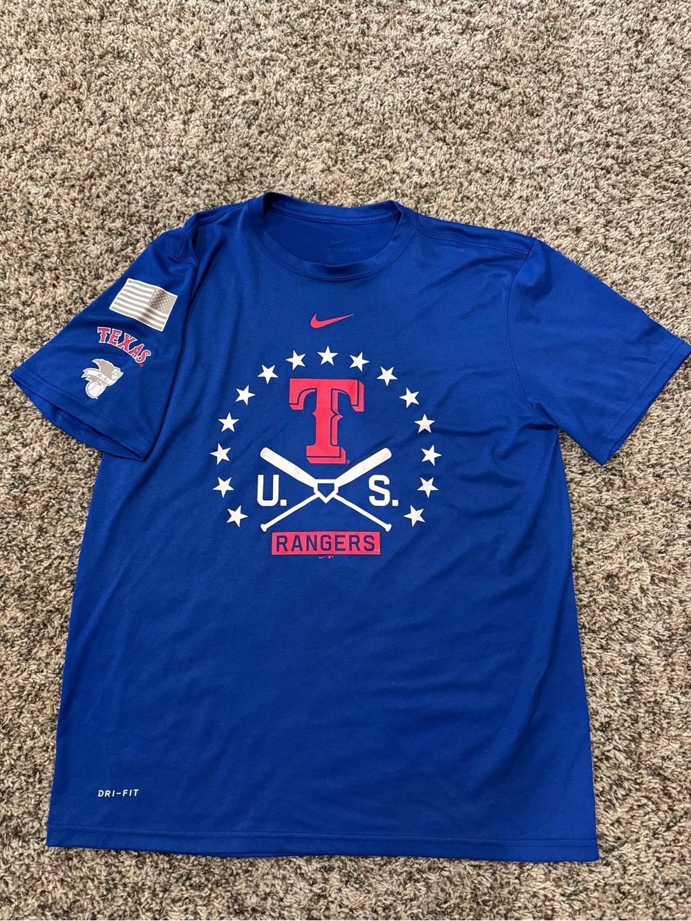 Men’s Nike NWOT Texas Rangers Royal Blue Dr-Fit T-Shirt - Size Large